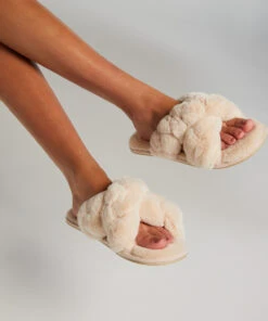 Crossed Fake Fur Slippers